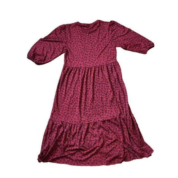 ZARA Red Black Dainty Floral 1/4 Sleeves Tiered Maxi Dress Womens Size Small S - Picture 5 of 6